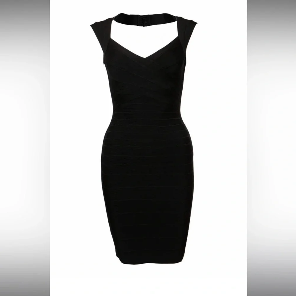 Authentic Herve Leger Black Bodycon Dress XS - Picture 1 of 6